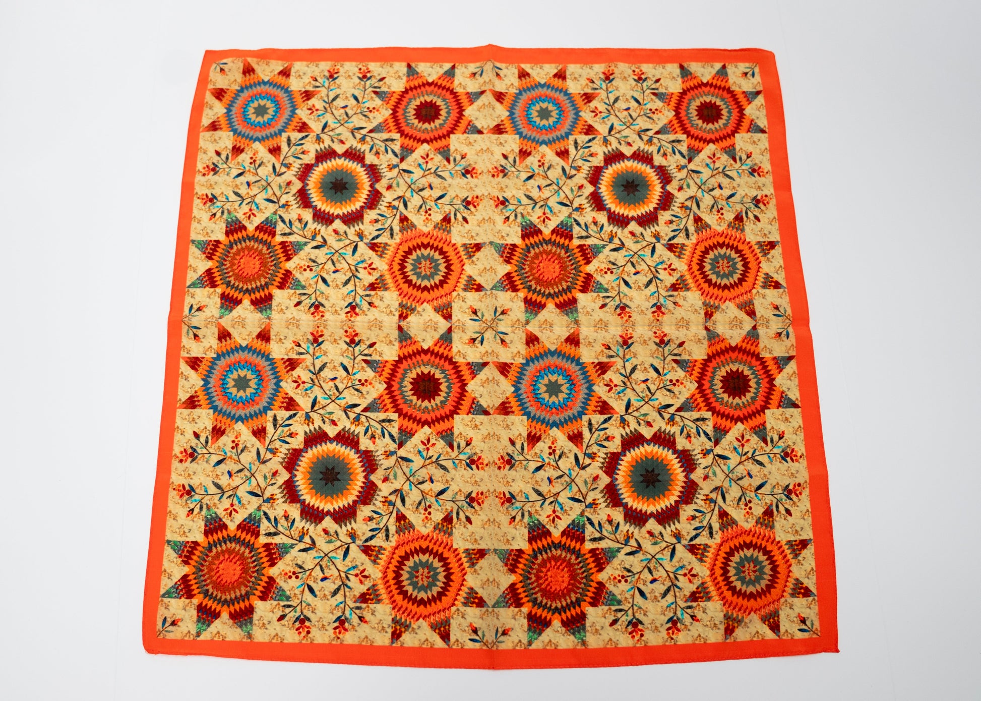 Vegan silk square bandana with psychedelic and floral designs