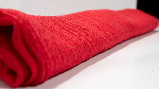 soft, deep red, handwoven wool silk scarf, gently folded