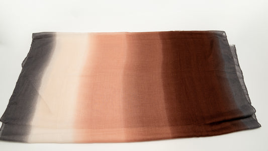 multi-colored wool silk shawl with grey, beige, light pink, light breown, dark brown. front shot