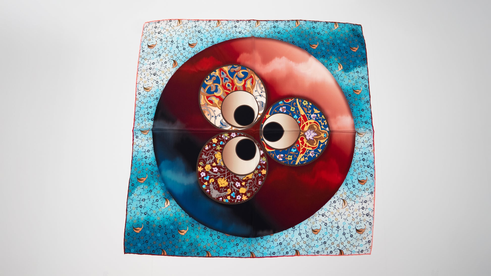 blue background variant of large square vegan silk bandana