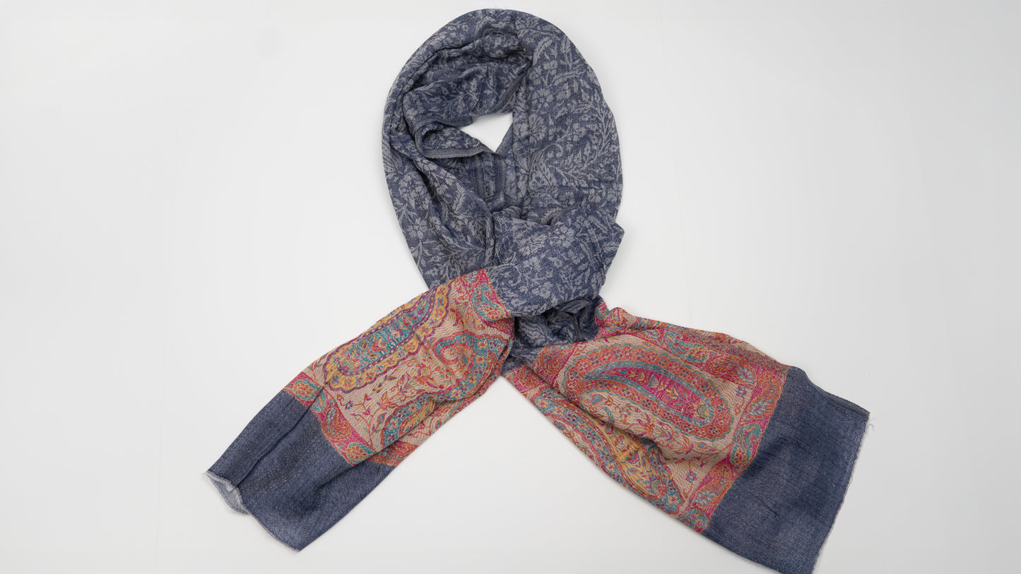 blue turkish cashmere shawl with red designs