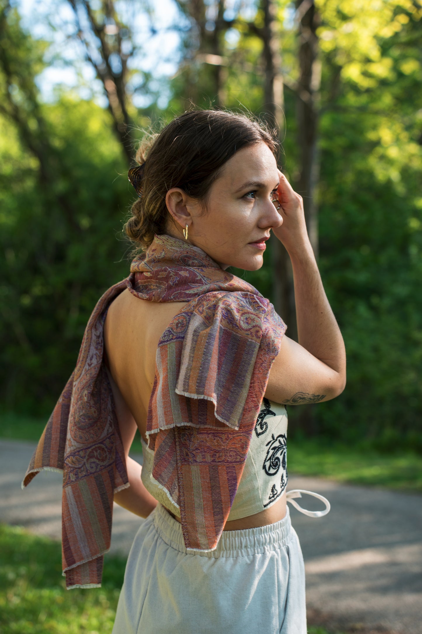 female model wearing a cashmere shawl