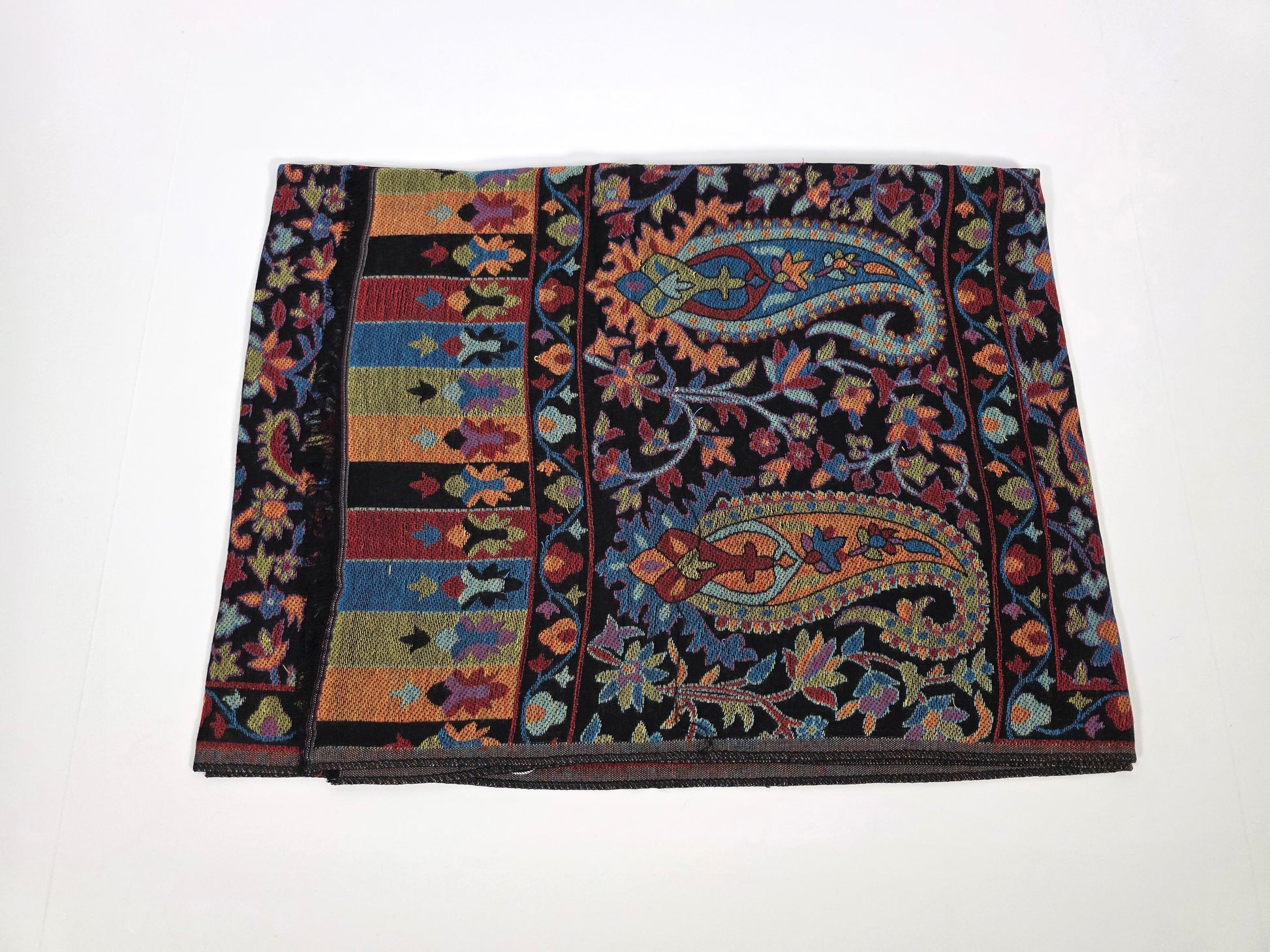 colourful cotton wool shawl with turkish designs, folded