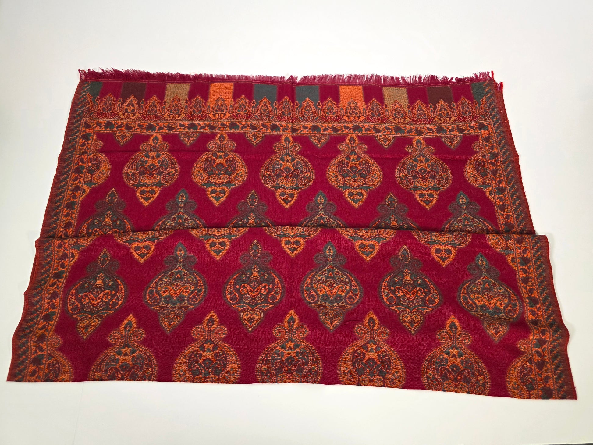 cotton wool shawl with dark blue colour and turkish designs, close-up